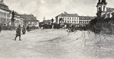 Rynek w Maros Yasarhely z pomnikiem Bema